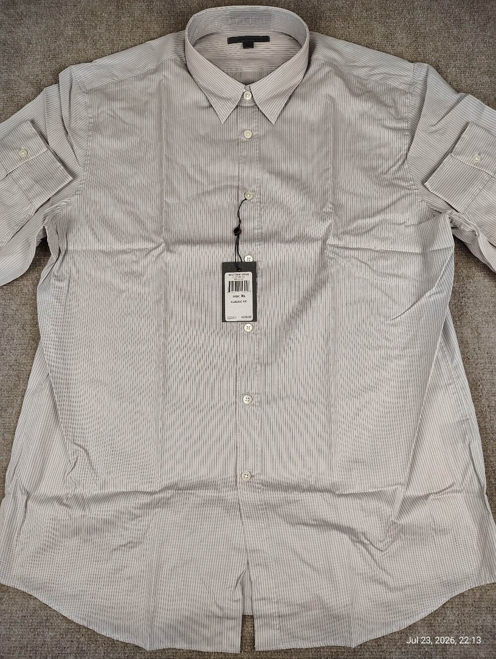 Mens John Varvatos Collection Dress Shirt Grey Mist Size XL Classic Fit